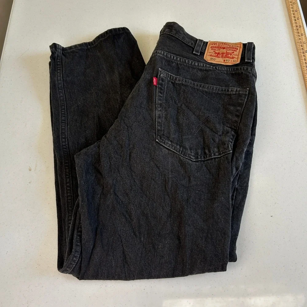 Levis 550 Mens Relaxed Fit Tapered Leg Black Denim Jeans 40x30